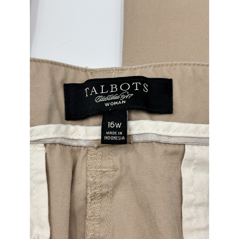 Talbots Women Boyfriend Pants 16W Beige Cotton Mid Rise Straight Leg Pocket Plus - Picture 3 of 10